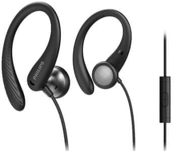 Klasične žične športne slušalke Philips Taa1105 IPx2, odporne na znoj, ušesne kljuke za boljšo pritrditev 1,2 m kabla 3,5-milimetrski priključek za prostoročno telefoniranje, zahvaljujoč mikrofonu v ušesu