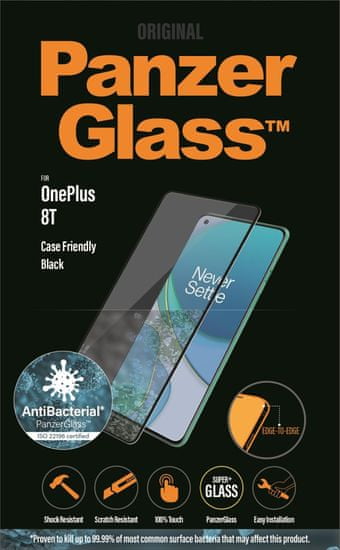 PanzerGlass Edge-to-Edge Antibacterial zaščitno steklo za OnePlus 8T 7016, črn