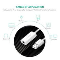 Ugreen adapter za zvok, USB-A, 3.5 mm, Aux, bel