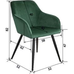 tectake 4 Marilyn Velvet-Look Chairs Temno zelena/črna