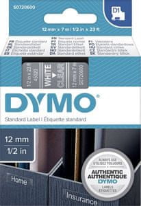   Dymo D1 45020 trak, 12 mm x 7 m, bela/prozorna 