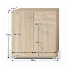 KONDELA Komoda dvovratna Tampa 2T2S - hrast sonoma