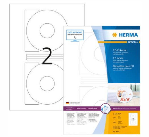 Herma Special 4471 etikete za CD, Ø 116 mm, bele, 100/1