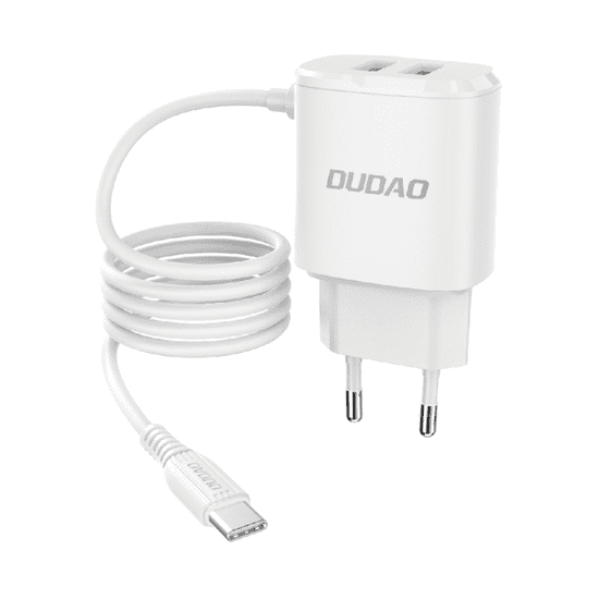 DUDAO A2Pro 2x USB polnilnik s kablom USB-C 2.4A, bela