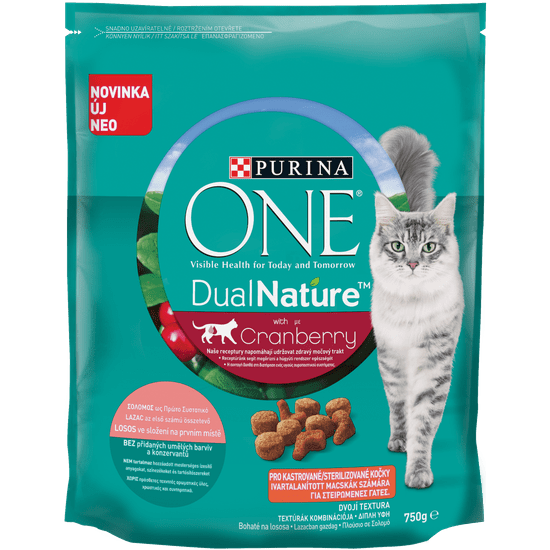 Purina ONE Dual Nature s sterilizirana hrana za mačke brusnica z lososom 8x750 g