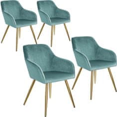 tectake 4 Marilyn Velvet-Look Chairs gold turquoise/gold