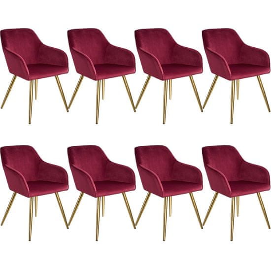tectake 8 Marilyn Velvet-Look Chairs gold bordeaux/gold