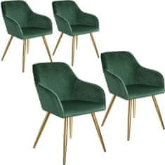 tectake 4 Marilyn Velvet-Look Chairs gold Temno zelena/zlata