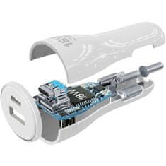 CellularLine avto polnilec, USB-C + USB-A, 18 W + 12 W, bel