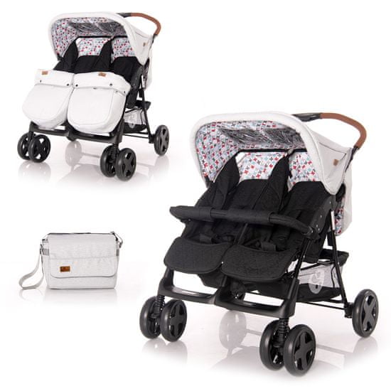 Lorelli Otroški voziček za dvojčka TWIN + Pokrivalo za noge + Torba z podlogo za previjanje NEW