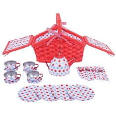 Bigjigs Toys Polka Dot čajni set v košarici za piknik