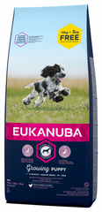 Eukanuba suha hrana za mladiče, Puppy & Junior Medium Breed, 15 kg + 3 kg gratis