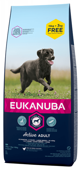 Eukanuba Adult Large Breed suha pasja hrana, 15+3 kg
