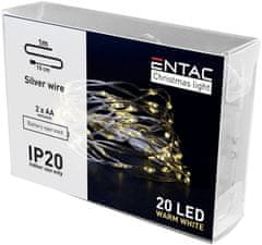 ENTAC 8x 1m 20 LED božično - novoletne micro LED lučke na baterije 2 x AA toplo bele