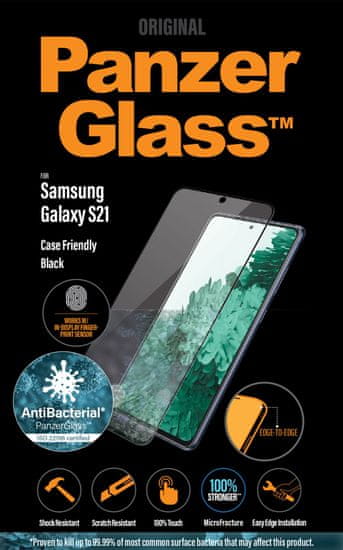 PanzerGlass zaščitno steklo Edge-to-Edge Antibacterial zaščitno steklo za Samsung Galaxy S21 (FingerPrint Ready) 7256
