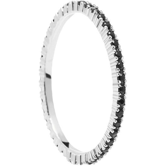 PDPAOLA Minimalističen srebrn prstan s črnimi cirkoni Black Essential Silver AN02-348