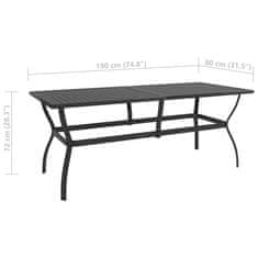 Vidaxl Vrtna miza antracitna 190x80x72 cm jeklo
