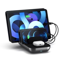 Satechi Dock 5 Multi-Device polnilna postaja, 2 x USB-C PD 20 W, 2 x USB-A 12W, Wireless, Space Grey