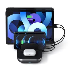 Satechi Dock 5 Multi-Device polnilna postaja, 2 x USB-C PD 20 W, 2 x USB-A 12W, Wireless, Space Grey