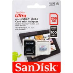 SanDisk Ultra microSDXC spominska kartica + adapter, 256 GB, UHS-I, C10