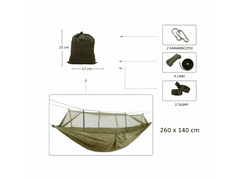 Viseča camping mreža 260 x 140 cm, za eno osebo, nosilnost do 190 kg, modra T-238-MO