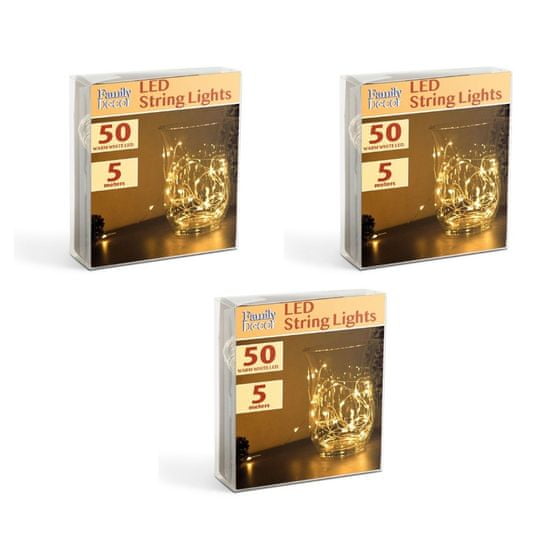 Family Christmas 3x 50 LED 5m baterijske božično - novoletne micro LED lučke 3 x AA toplo bele