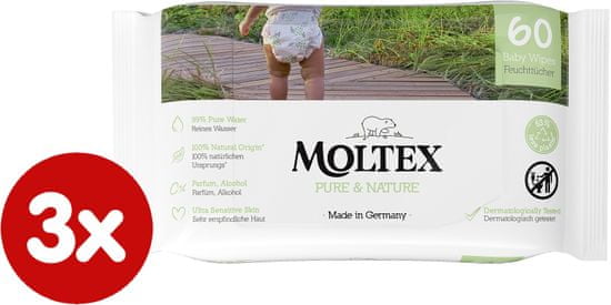 MOLTEX EKO Pure & Nature vlažni robčki na vodni osnovi, (3x 60 kosov)