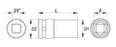 YATO  Podaljšek 3/4" udarni šesterokotni globoko 50 mm CrMo