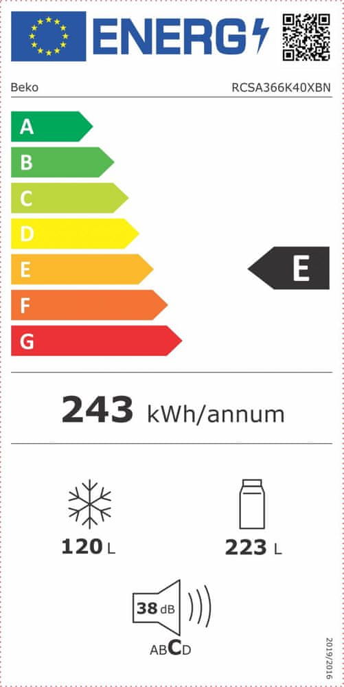 Beko RCSA366K40XBN kombinirani hladilnik