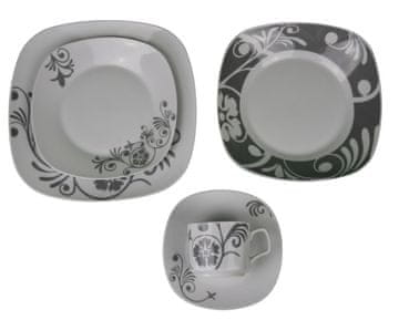 Dekko 30 delni, jedilni servis, jedilni set, jedilna garnitura, porcelan , krožniki, skodelice za kavo čaj, 30 kosov, vzorec cvetja, sive barve vzorec