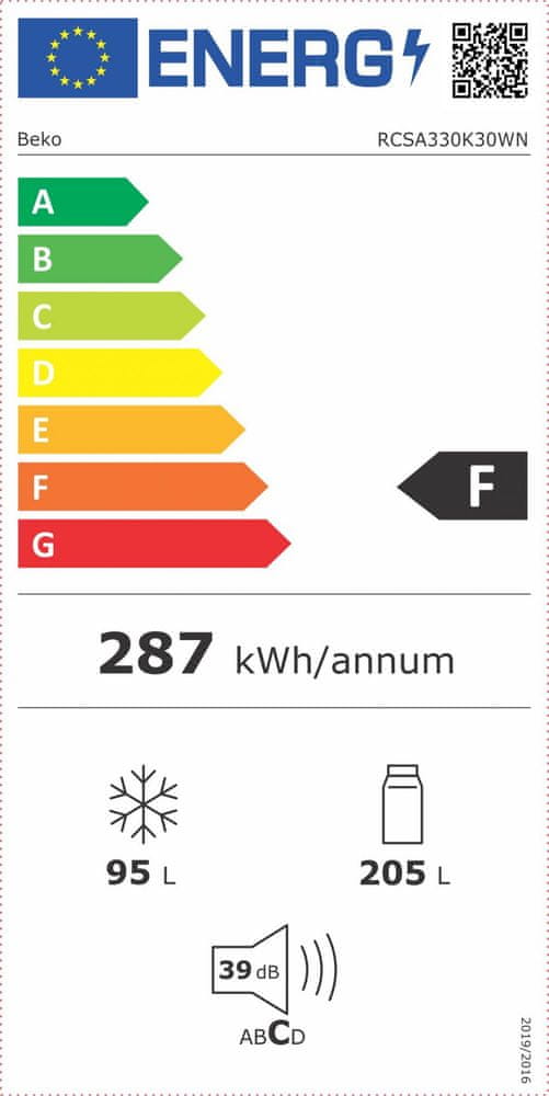 Beko RCSA330K30WN hladilnik z zamrzovalnikom