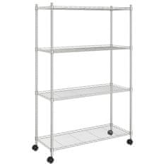 Vidaxl 4-nadstropni regal s kolesi 90x35x142 cm krom 200 kg