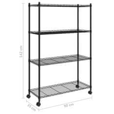 Vidaxl 4-nadstropni regal s kolesi 90x35x142 cm črn 200 kg