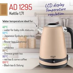 Adler AD1295 grelnik vode 1,7 L, z LCD zaslonom, barva šampanjca