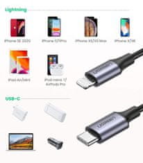Ugreen USB-C v Lightning kabel, 0.9 m, MFi