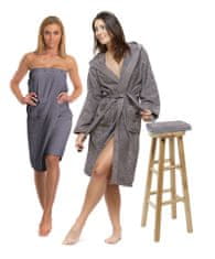 Interkontakt Temno siv komplet: kopalni plašč s kapuco + ženski kilt za savno + kopalna brisača Kopalni plašč velikost L