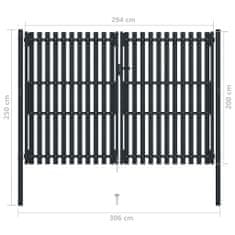 Greatstore Dvojna vrata za ograjo iz jekla 306x250 cm antracitna