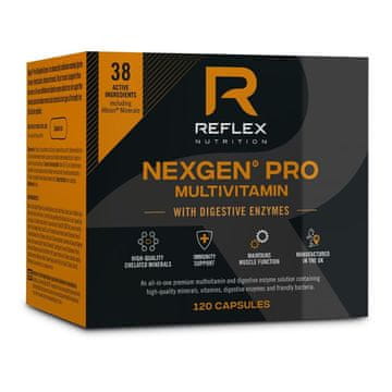 Reflex Nexgen PRO multivitamin + prebavni encimi, 120 kapsul