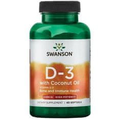 Swanson Vitamin D3 s kokosovim oljem, 2000 ie, 60 mehkih kapsul
