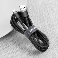 BASEUS Trpežni, prožen USB-C kabel QC3.0 3A 1M, črno-siv