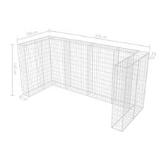 Vidaxl Gabionska trojna ograda za koš za smeti jeklo 250x100x120 cm