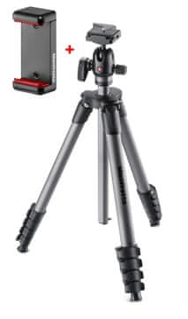 Manfrotto Compact Advanced aluminijasto stojalo z krogljično glavo, črn (MKCOMPACTADVBH) + GRATIS nosilec za telefon "MCLAMP" - POŠKODOVANA EMBALAŽA!