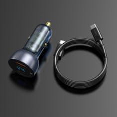 BASEUS avto polnilec USB / USB-C + USB-C / USB-C kabel 65W 5A QC4.0 PD3.0, šedá