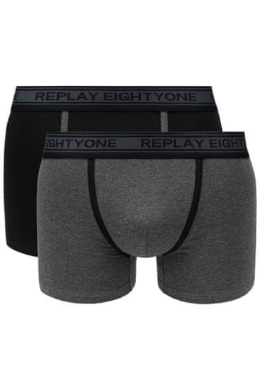 Replay Bokser spodnjice Boxer Style 6 Cuff Logo&Contrast Piping 2Pcs Box - Black/Dark Grey Mel.