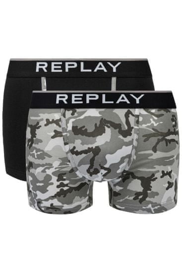 Replay Bokser spodnjice Boxer Style 8 Cuff Logo&Camouflage 2Pcs Box - Black/Camoufl Grey