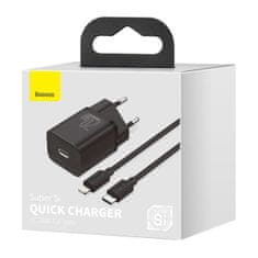 BASEUS Super Si Quick polnilnik 1C 20W PD + USB-C / Lightning kabel, črna
