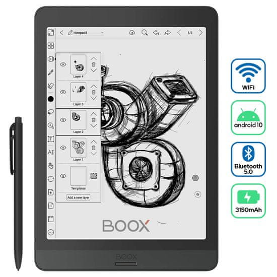 Onyx Boox Nova 3 e-bralnik, 3GB/32GB, Wi-Fi, črn