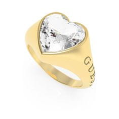 Guess Romantičen pozlačen prstan z bleščečim srčkom UBR70004 (Obseg 56 mm)