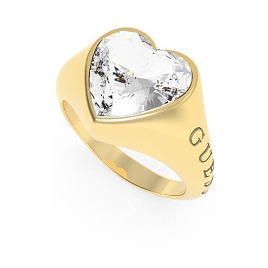 Guess Romantičen pozlačen prstan z bleščečim srčkom UBR70004