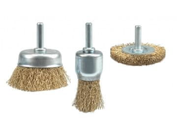 Vorel  Set žičnih ščetk z nastavkom za vrtanje 3 kom medeninasta žica